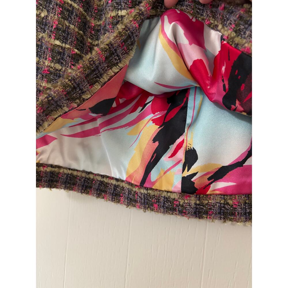 Lew Greene Private Collection Boutique Size 2 Chenille Green Pink Tweed Skirt - Picture 3 of 4
